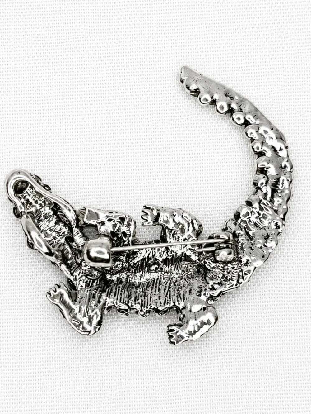 Green Rhinestone Alligator Brooch/ Necklace Convertible Pin Silver Tone NWOT